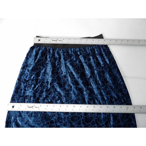 Comme Ca Ism Sz 9 Medium Velvet Skirt Blue Velvet Eyelet Cutout Elastic Stretch - Picture 10 of 16